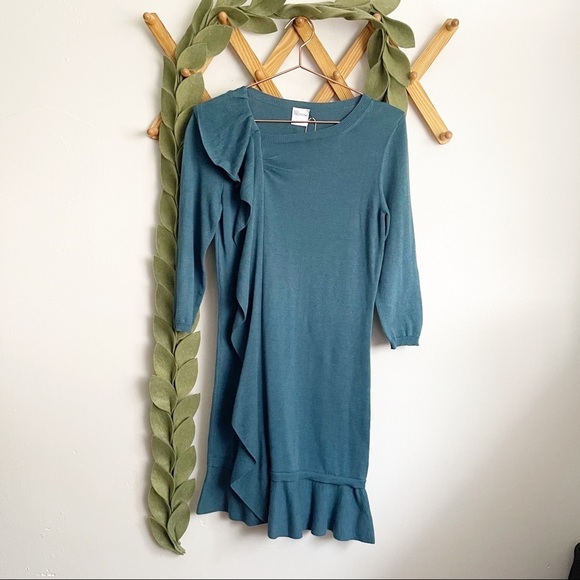 RED Valentino Dresses & Skirts - Red Valentino Teal Ruffled Sweater Dress